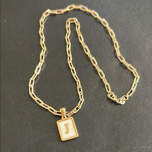 Gold plated J Initial Pendant Necklace. Mother of Pearl inlay. NWOT